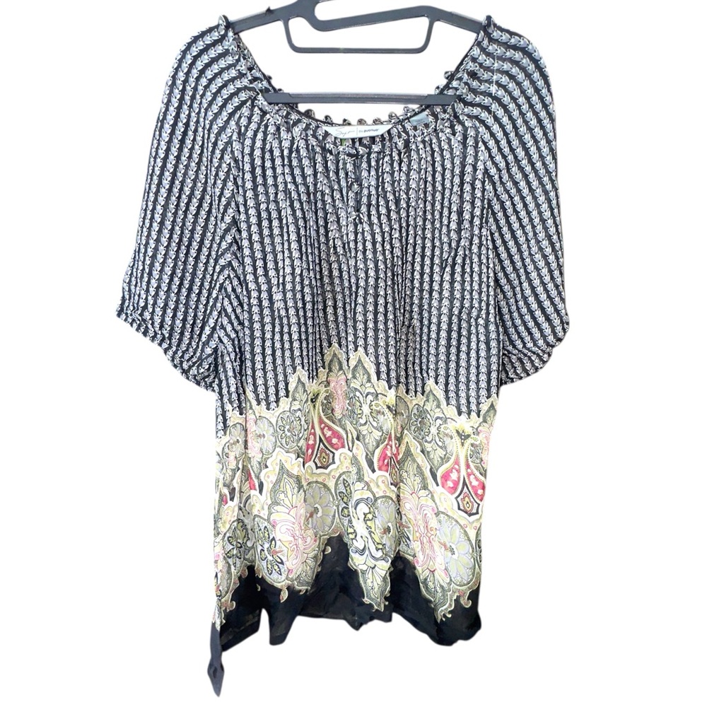 Soft by Avenue Black Striped Paisley Boho Peasant Blouse Size 22/24